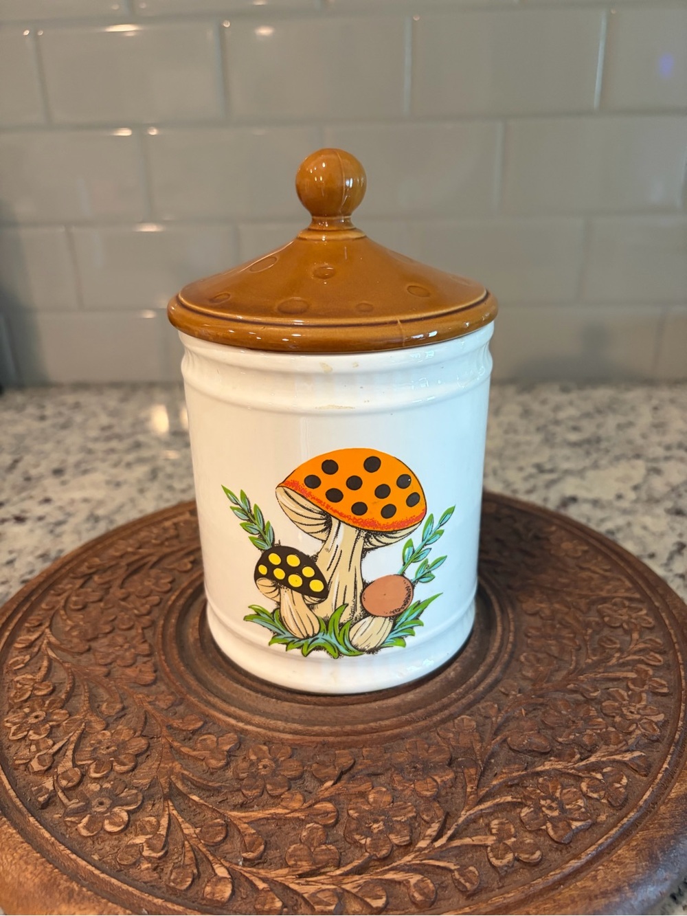 Vintage Merry Mushroom Ceramic Canister